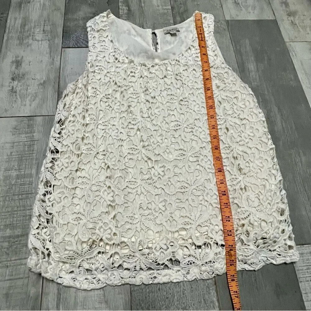 Lucky Brand Ivory Lace Eyelet Overlay Sleeveless Tank Top Fairy Tunic Shell M